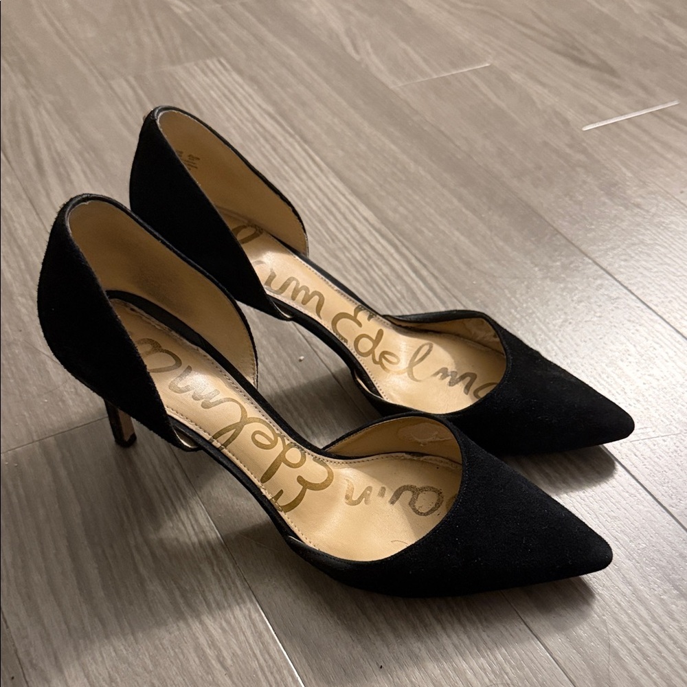 Sam Edelman Black Suede Pointed D'Orsay Heels